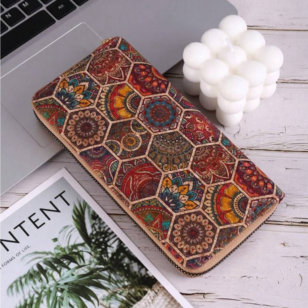 Bohemian Geometric Print Zip-Around Multicolor Long Wallet - Picture 3 of 7